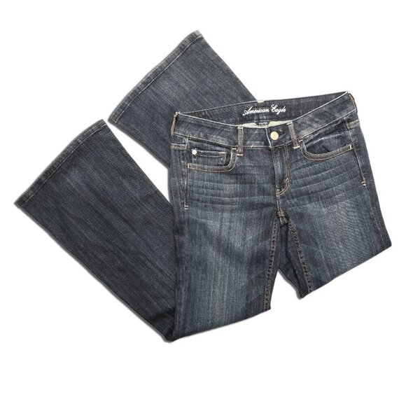 American Eagle Outfitters Hipster Flare Jeans Retro Lower Rise Dark Blue Denim 6 - Picture 3 of 9